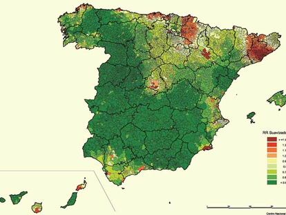 Mapa de España de la incidencia del cáncer de pleura