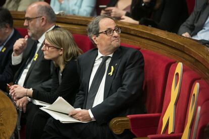 Quim Torra en su escaño durante la segunda vuelta del pleno de investidura. 