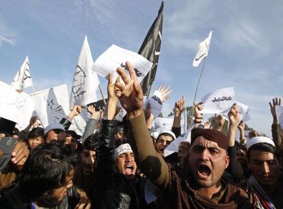 Estudiantes afganos se manifiestan en una protesta el pasado domingo. 