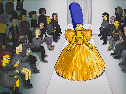 Marge Simpson fue modelo de Balenciaga en el capítulo especial de 'Los Simpson' que se proyectó durante el desfile de la firma en la semana de la moda de París.
