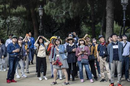 Turistes observen la Sagrada Família. 