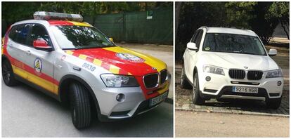 A la izquierda el BMW X3, con la imagen del Sámur. A la derecha, el mismo vehículo tal y como está en la actualidad.