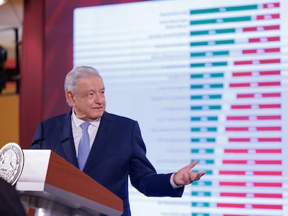 Andrés Manuel López Obrador durante su conferencia matutina, en octubre de 2023.