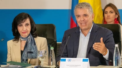 La canciller colombiana, Claudia Blum, junto al presidente, Iván Duque, el 15 de enero de 2020.