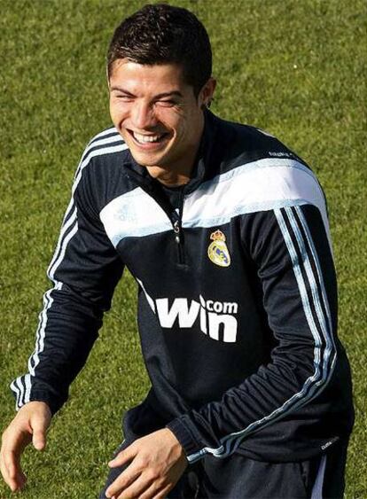 El delantero portugués, durante un entrenamiento en Valdebebas.