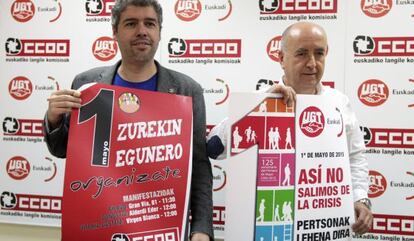 Unai Sordo (Izquierda) y Raúl Arza este vienes en la presentación de los actos del Primero de Mayo en Bilbao. 