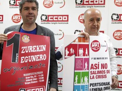 Unai Sordo (Izquierda) y Raúl Arza este vienes en la presentación de los actos del Primero de Mayo en Bilbao.