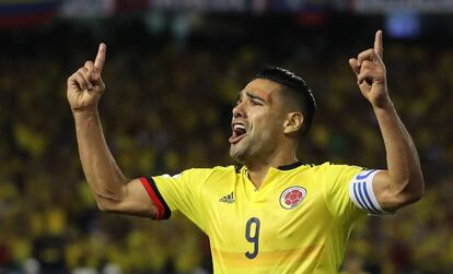 Falcao García celebra su anotación ante Paraguay el pasado 5 de octubre de 2017, durante su partido por las eliminatorias al mundial de Rusia 2018.