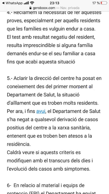 Captura de pantalla del anuncio de una residencia.