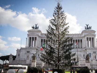 Spelacchio, el abeto que navideño de Roma que llegó sin vida a la plaza Venezia.