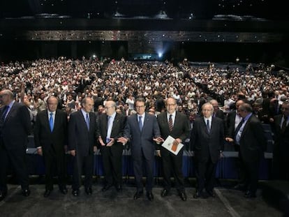 Artur Mas (al centre), amb els líders de les patronals catalanes al Centre de Convencions Internacional de Barcelona al juny del 2014.