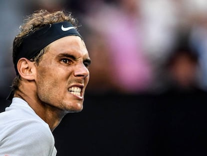 Nadal celebra un punto frente a Zverev.