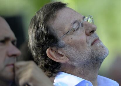 Rajoy, durante la reunión del PP en Soutomaior, Galicia.