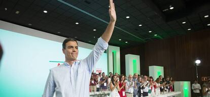 El secretario general del PSOE, Pedro S&aacute;nchez, durante la clausura del XIII Congreso Regional del PSOE de Andaluc&iacute;a.