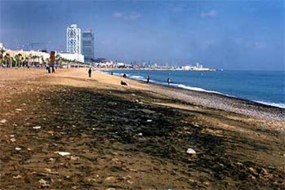 Zona de la playa de la Barceloneta afectada por la <i>marea</i> ayer.