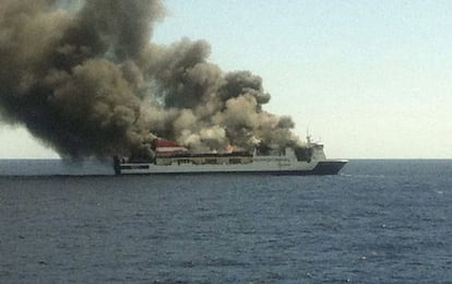 A photo taken by a passenger of the ferry after being evacuated