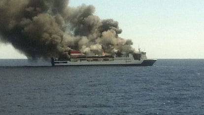 A photo taken by a passenger of the ferry after being evacuated