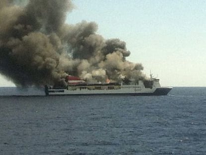 A photo taken by a passenger of the ferry after being evacuated