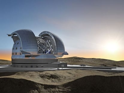 Ilustraci&oacute;n del futuro telescopio gigante europeo E-ELT, que estar&aacute; situado en el desierto de Atacama, en Chile.
 