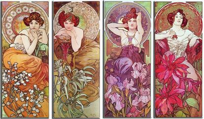 Varias ilustraciones del artista Alfons Mucha, por el que Nagabe dice sentirse influido.