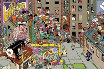 Viñeta de Aventuras de un oficinista japonés (Bang!, 2011), de José Domingo, nominado a un Eisner al mejor cómic extranjero.