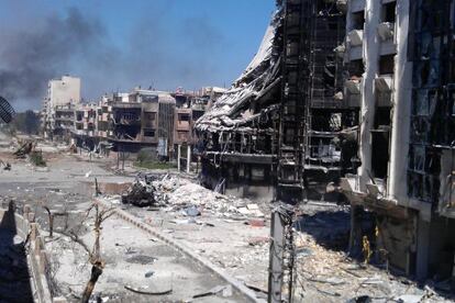 Una imagen de un barrio de Homs facilitada por la oposición.