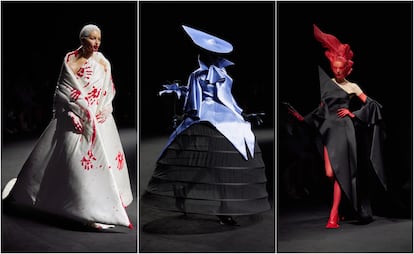 Tres modelos de Robert Wun durante su desfile en la semana de la moda de París celebrada en julio de 2025.