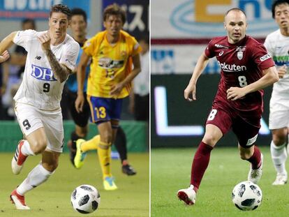 Torres e Iniesta durante su debut.