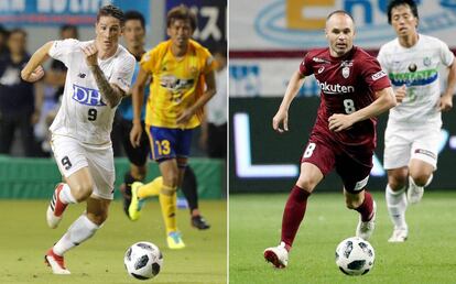 Torres e Iniesta durante su debut.