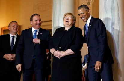 Barack Obama con sus hom&oacute;logos Erma Solberg, Stefan Lofven y Lars Lokke Rasmussen en la cumbre celebrada en la Casa Blanca 
