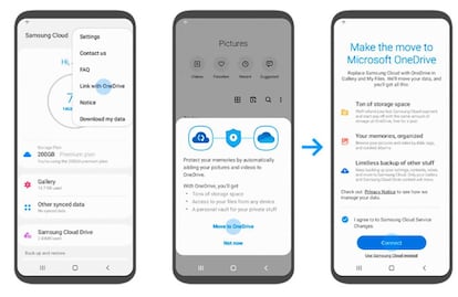 Enlaza OneDrive con tu nube de Samsung.