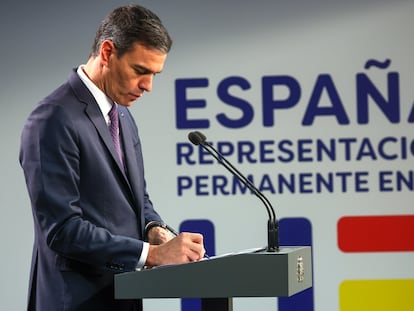 Rueda de prensa de Pedro Sánchez en Bruselas tras la reunión del Consejo Europeo.