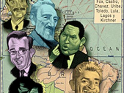 Dibujo de América Latina y sus dirigentes políticos