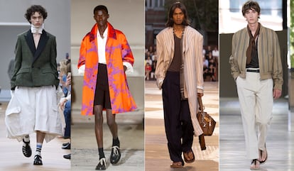Modelos de Dior, Dries Van Noten, Louis Vuitton y Hermès en la pasarela de la semana de la moda masculina de París celebrada en junio de 2025.