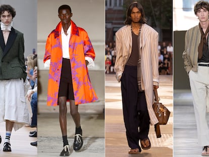 Modelos de Dior, Dries Van Noten, Louis Vuitton y Hermès en la pasarela de la semana de la moda masculina de París celebrada en junio de 2025.