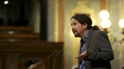 Pablo Iglesias interviene en una sesi&oacute;n del Congreso.