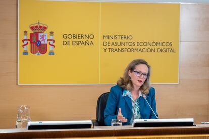 Nadia Calviño, durante la presentación de las nuevas previsiones económicas.
