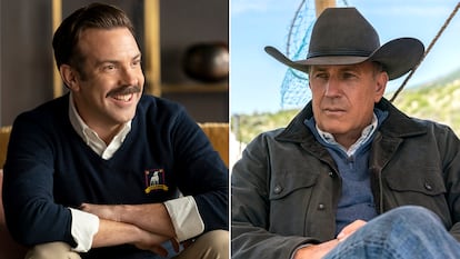 Desde la izquierda: el actor Daniel Jason Sudeikis en la serie 'Ted Lasso' y Kevin Costner en la serie 'Yellowstone'.