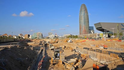 Obras del túnel de Glòries, en Barcelona.