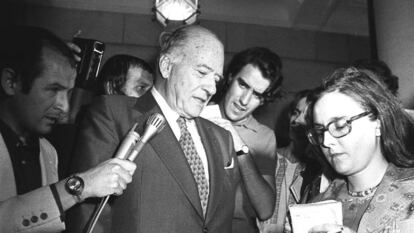 Josep Tarradellas després d'entrevistar-se amb Suárez a la Moncloa el 27 de juny del 1977.