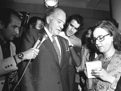 Josep Tarradellas després d'entrevistar-se amb Suárez a la Moncloa el 27 de juny del 1977.