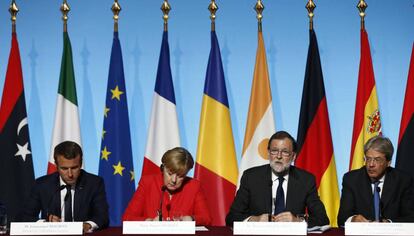 Macron, Merkel, Rajoy y Gentiloni en el G-4