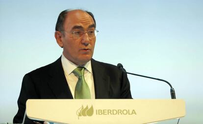 El presidente de Iberdrola, Ignacio Sánchez Galán, durante la junta de accionistas de este año.