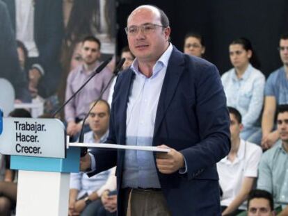 El candidato del PP a la presidencia de la Regi&oacute;n de Murcia, Pedro Antonio S&aacute;nchez, en un acto electoral el pasado 20 de mayo. 