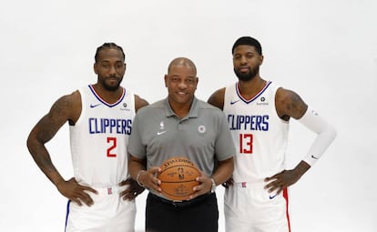 Kawhi Leonard, Doc Rivers y Paul George.