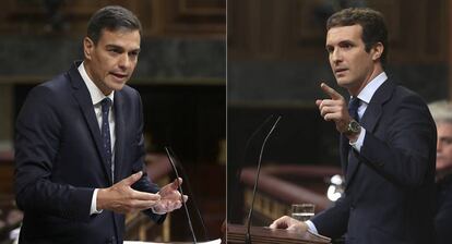 Pedro Sánchez y Pablo Casado, durante el pleno del Congreso.