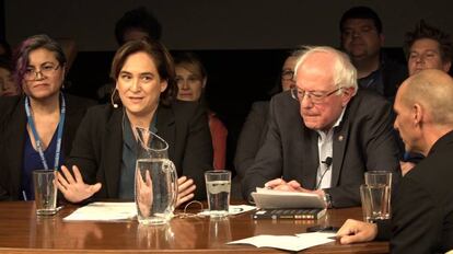 Ada Colau y Bernie Sanders durante la reunión en Vermont.