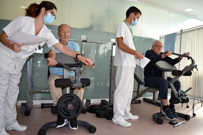 Hospital patients doing physical therapy in Girona, Spain.