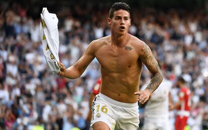 James Rodríguez celebra su cuarto gol.