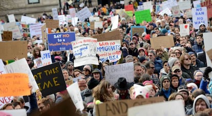 Manifestación en Boston contra el decreto migratorio de Trump.